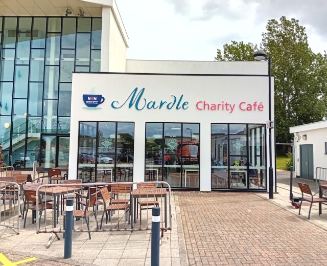 Ashley Signage, Print & Display Mardle Charity Cafe CAD cut stand off signs above cafe windows
