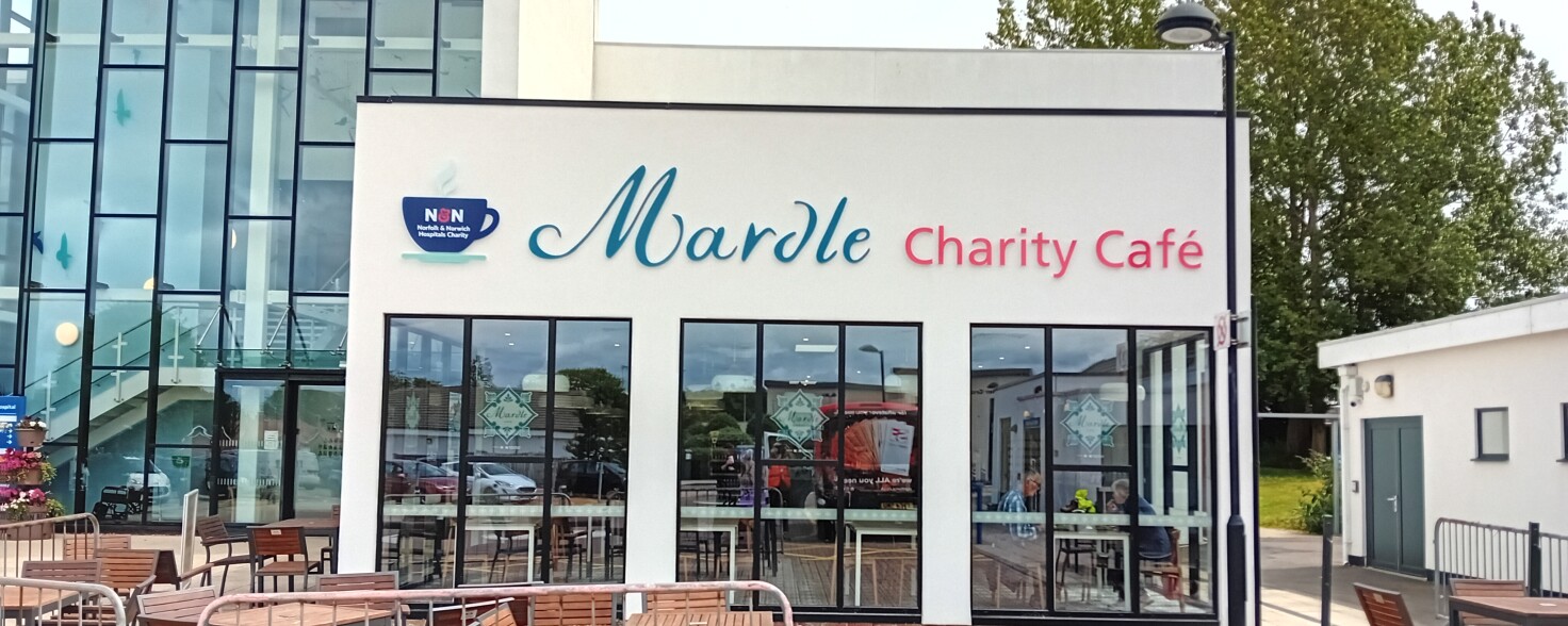 Ashley Signage, Print & Display Mardle Charity Cafe CAD cut stand off signs above cafe windows